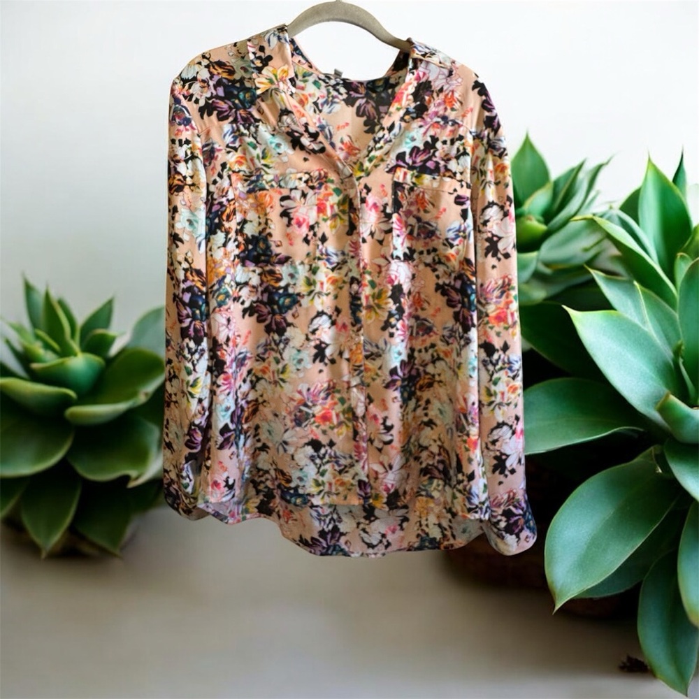 Express Portofino Button-Up Blouse, Floral Print
